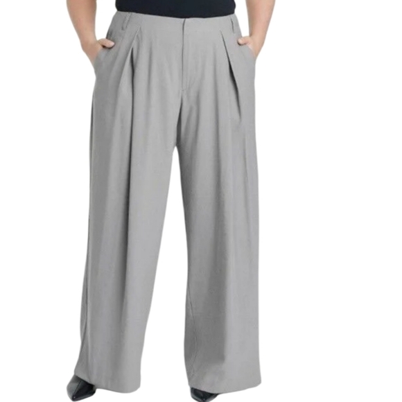 GRAY WIDE-LEG PLEATED TROUSERS SZ 16 NWT - Picture 1 of 4